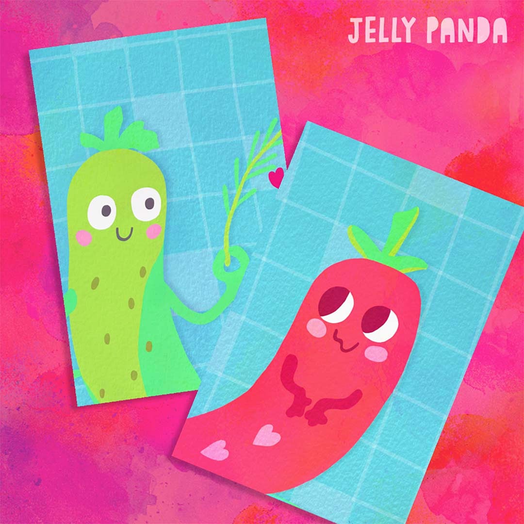 Love you greeting card, pepper greeting card, pickle greeting card, love you pickle art, love you pickle gift, cute love you card, cute love you art, cute valentine day card, valentine day cute greeting card, fun love you greeting card, fun valentine day card by Jelly Panda. UK