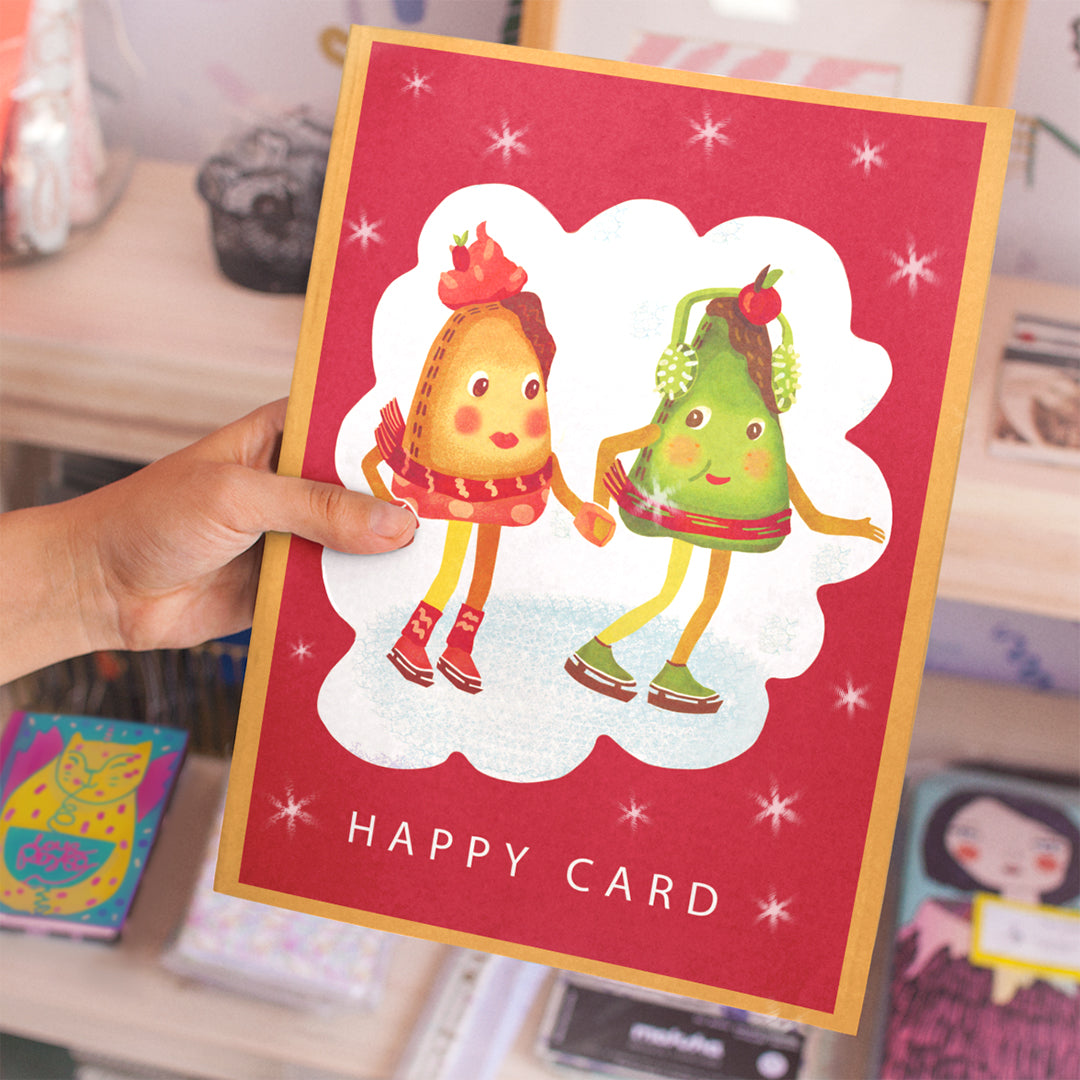 Hey Lollipop art cute colourful greeting cards and art prints. Ice creams on ice skating ring. yellow, green, pink. Two yummu cupcakes. Love greeting cars. Virtual hug, cuddle for loved ones. Cupcakes. Cute adorable, kawaii design. Christmas gift, present. Joyful Happy fun illustration, bright print. Cute gift, wall decor